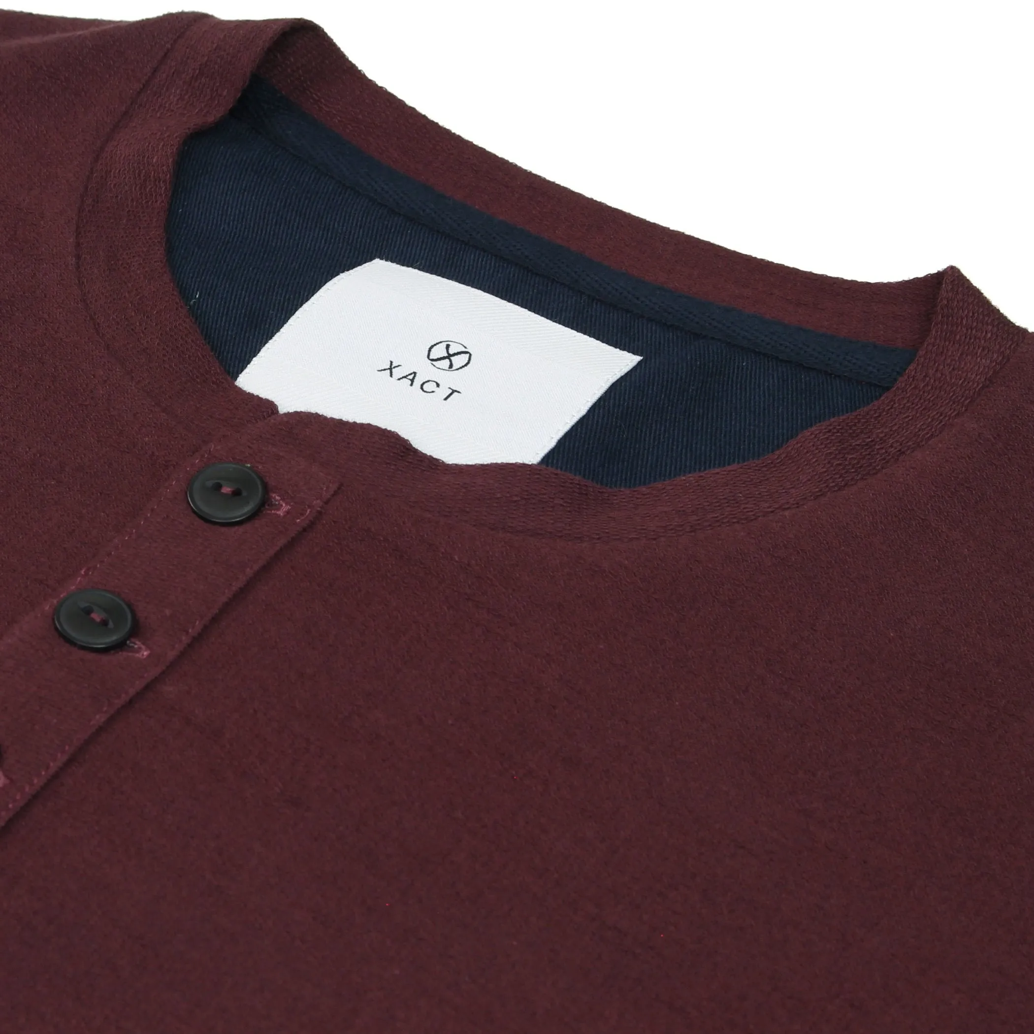 Xact Men's Collarless Grandad Henley T-Shirt, Long Sleeve, 100% Cotton, 200 GSM