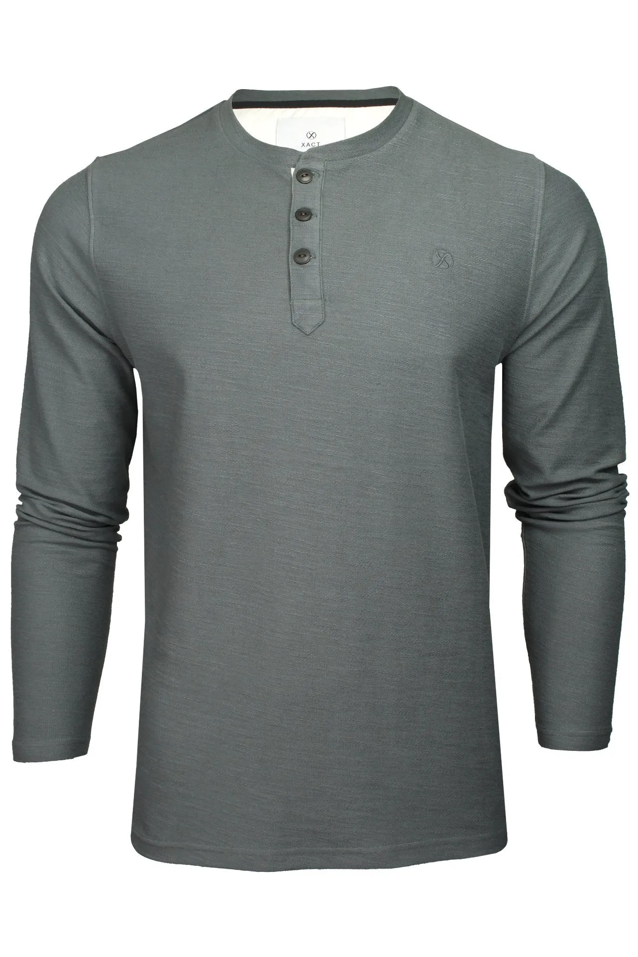 Xact Men's Collarless Grandad Henley T-Shirt, Long Sleeve, 100% Cotton, 200 GSM