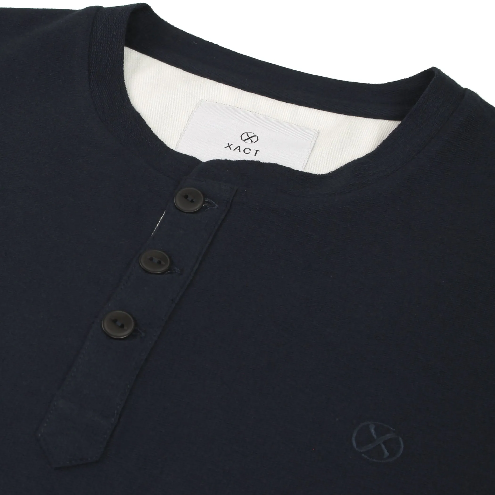 Xact Men's Collarless Grandad Henley T-Shirt, Long Sleeve, 100% Cotton, 200 GSM