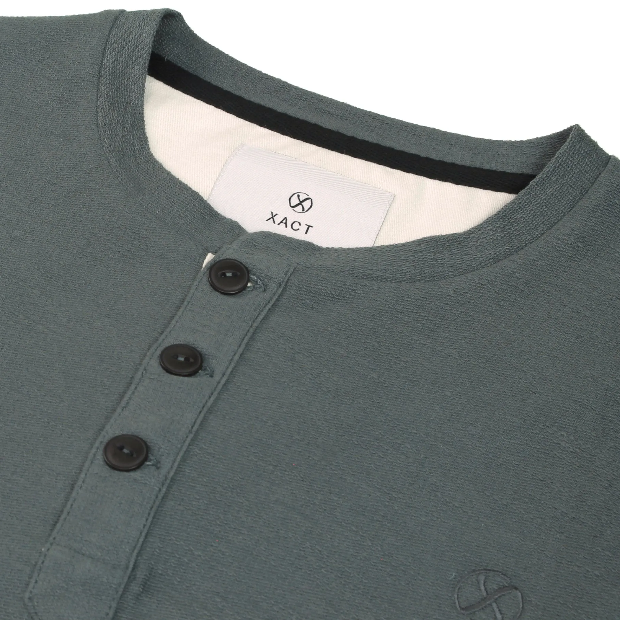 Xact Men's Collarless Grandad Henley T-Shirt, Long Sleeve, 100% Cotton, 200 GSM