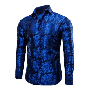 YourTies Blue Shirt Men's Klein Blue Black Floral Long Sleeve Shirt