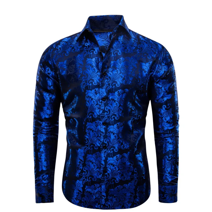YourTies Blue Shirt Men's Klein Blue Black Floral Long Sleeve Shirt