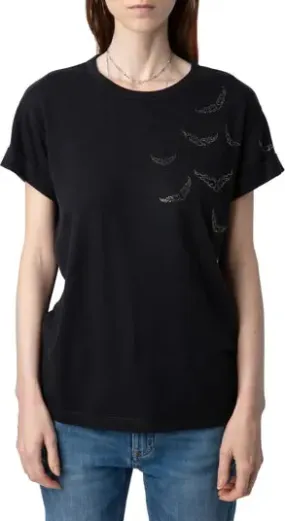 Zadig & Voltaire Anya Rain Strass Wings T-Shirt- Stone